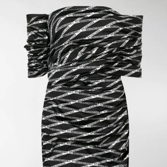 Balenciaga Logo Printed Stretch Wrap Mini Dress Sz 8 - Picture 4 of 16